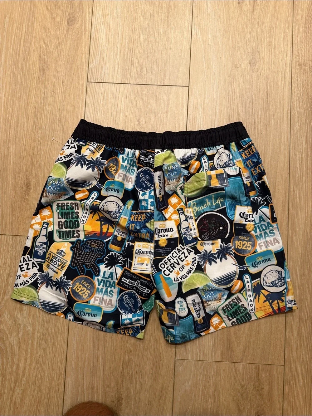 Corona Men's Multicolor Graphic Swim Trunks with Yellow Drawstring